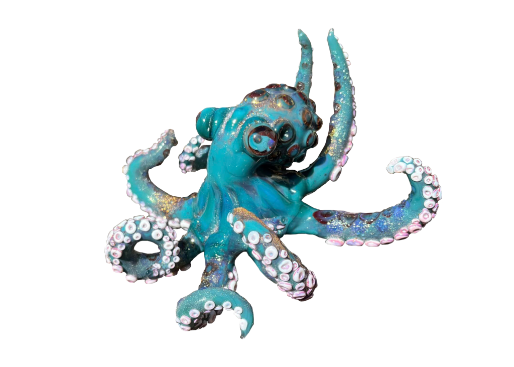 Glass teal octopus scultpure